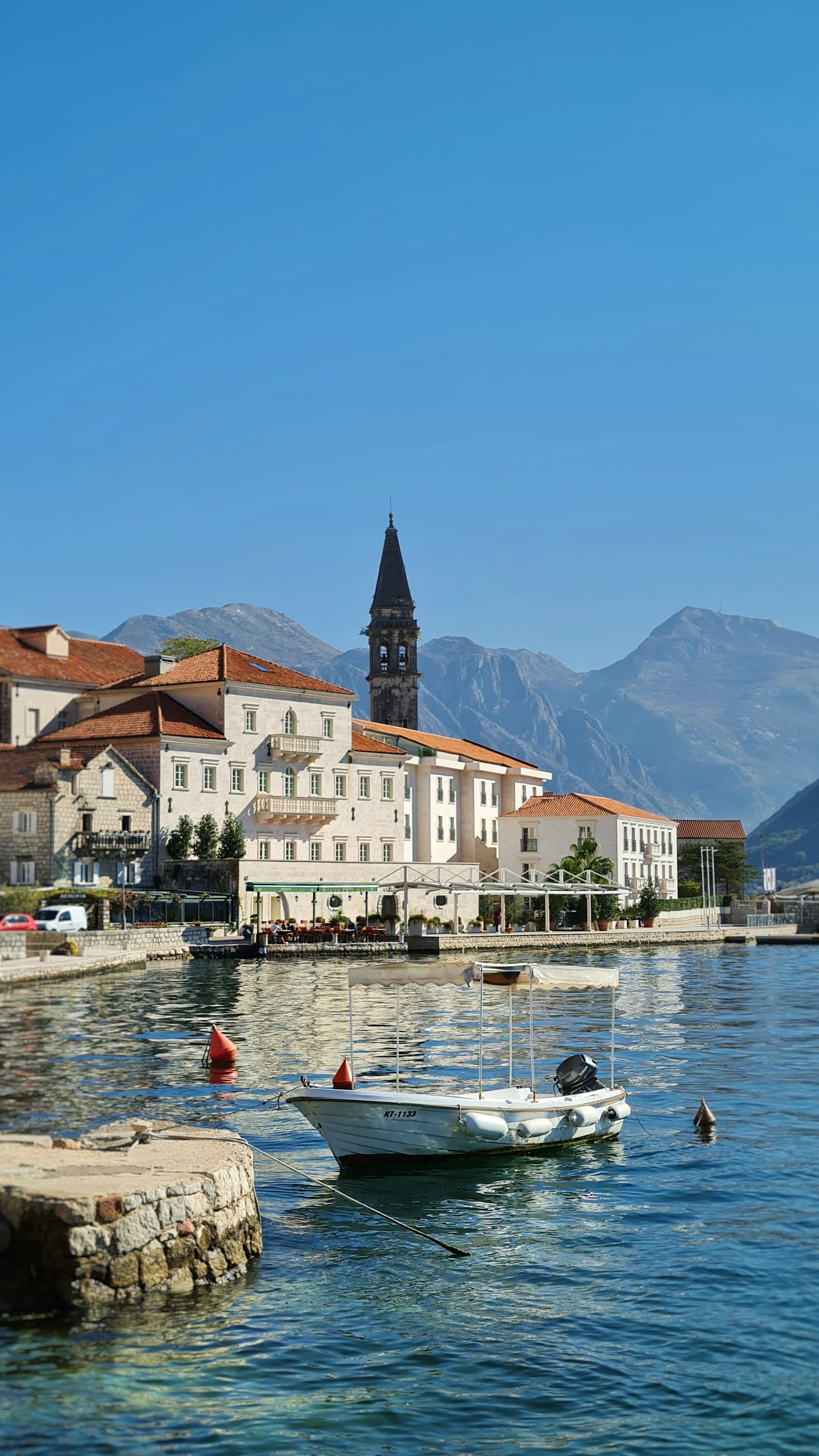 Perast bell tower and the islands